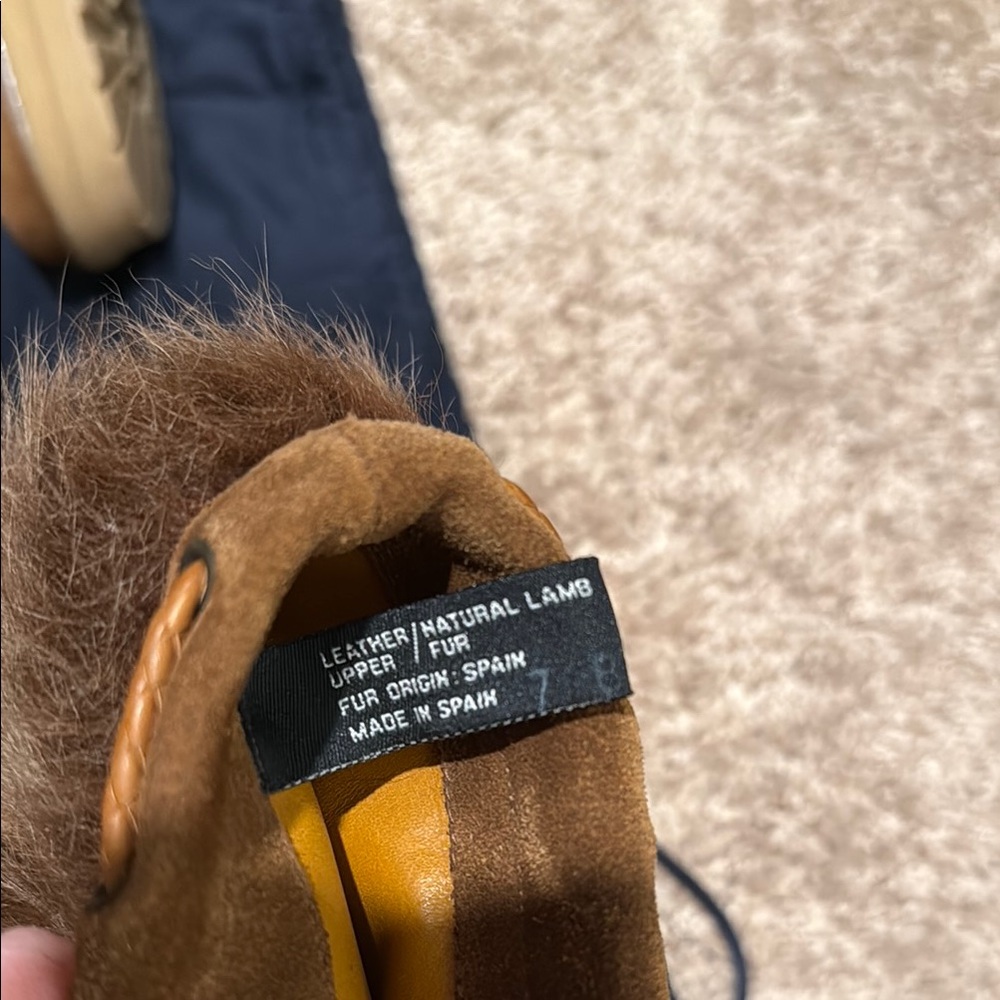 Ralph Lauren Tan Heeled Boots with Fur Trim - Picture 2 of 5